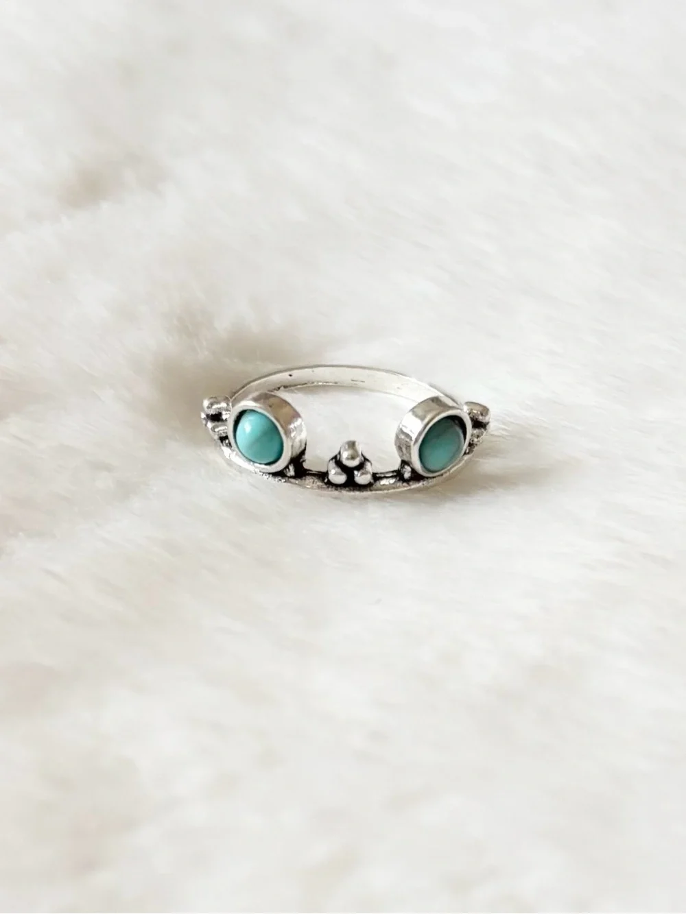 5/$15 🩷 MUST BUNDLE Turquoise Stone Double-Bezel Silver Ring